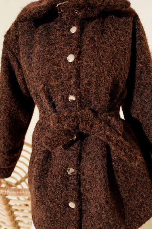 Button-down Shirt Collar Felt Jacket, Coffee