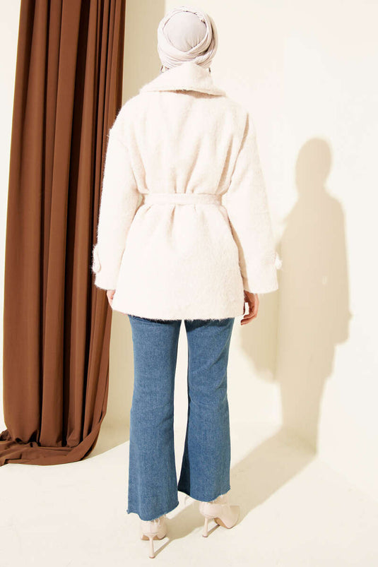 Chaqueta de fieltro con cuello camisero abotonado color piedra