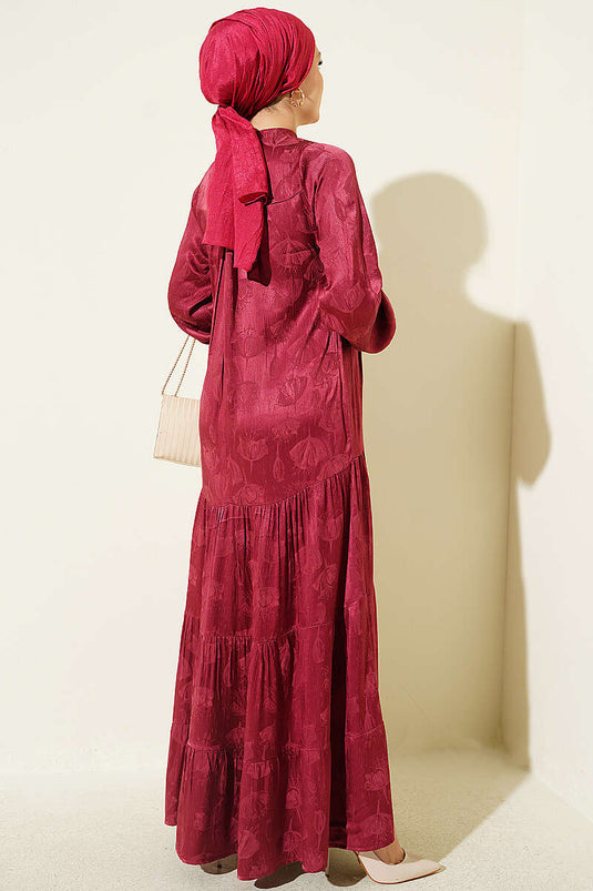 Robe En Soie Satinée Boutonnée Bordeaux