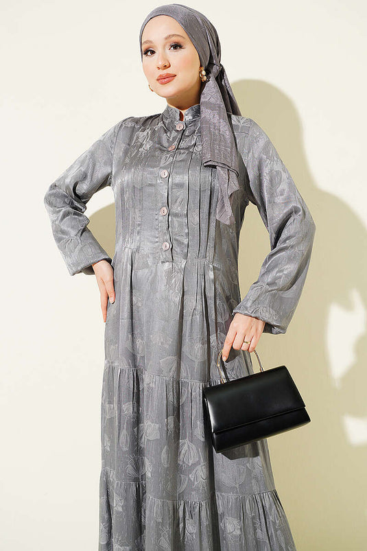 Robe En Soie Satinée À Boutons Gris