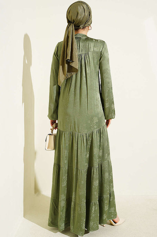 Buttoned Satin Silk Dress Khaki