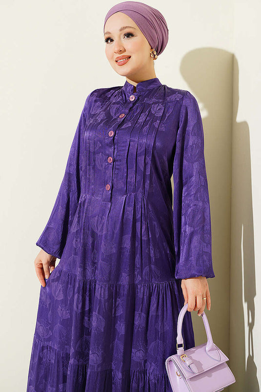 Robe En Soie Satinée Boutonnée Violette