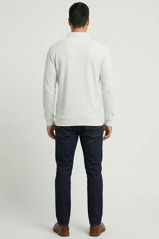 Sweat-shirt pour homme en jacquard à boutons, doublé en molleton, couleur écru