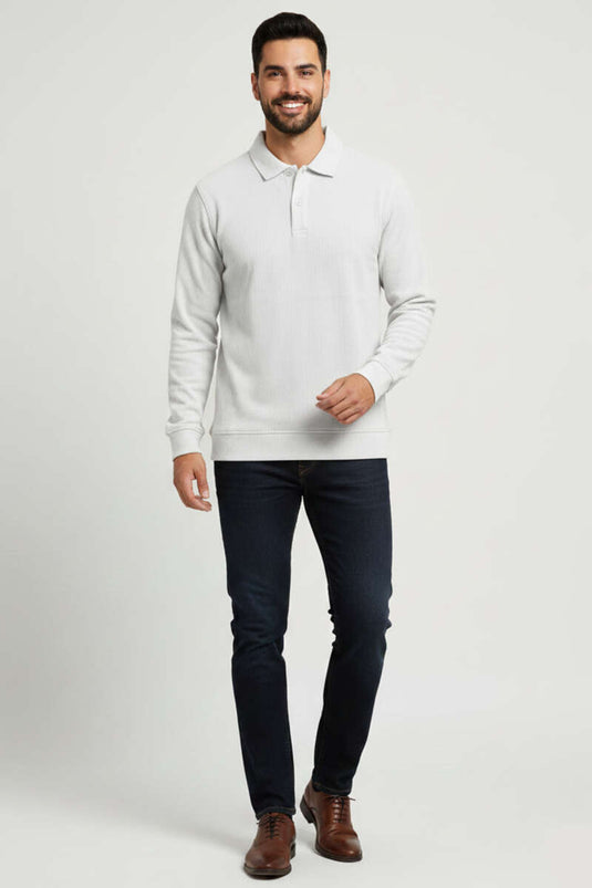 Sweat-shirt pour homme en jacquard à boutons, doublé en molleton, couleur écru