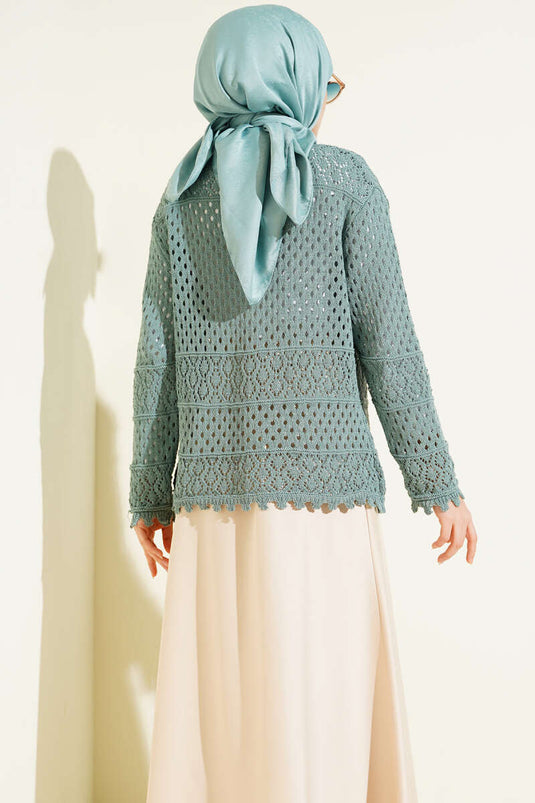 Cardigan court en tricot à boutons et relief, couleur menthe