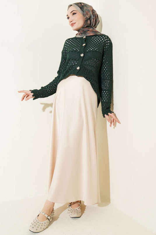 Kurze Strickjacke mit Knöpfen und Prägung, Smaragd