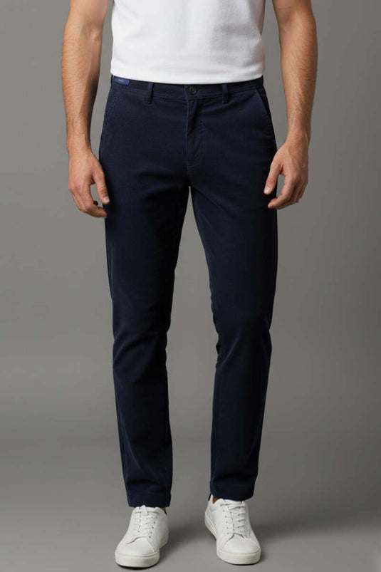 Pantalon homme en velours bleu marine à boutons