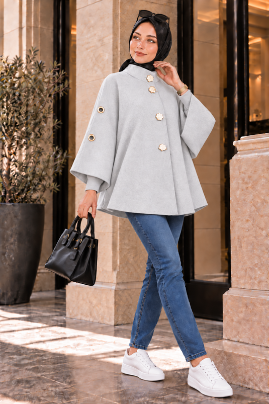 Capón De Lana Con Botones En Gris