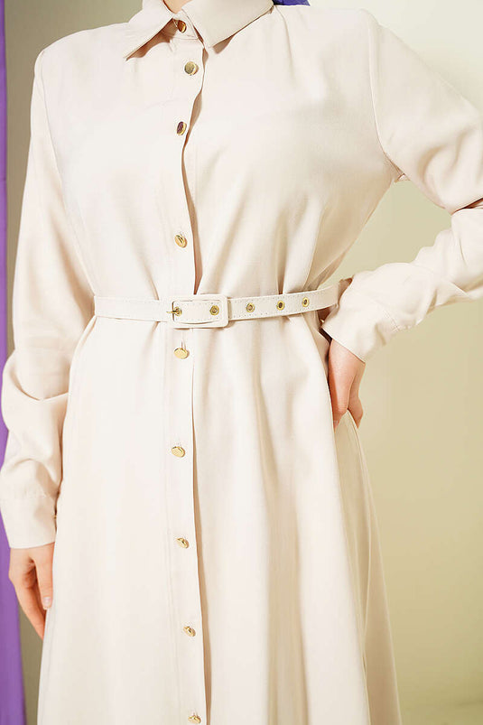 Long Tunic Set with Buttons and Belt, Stone Color
