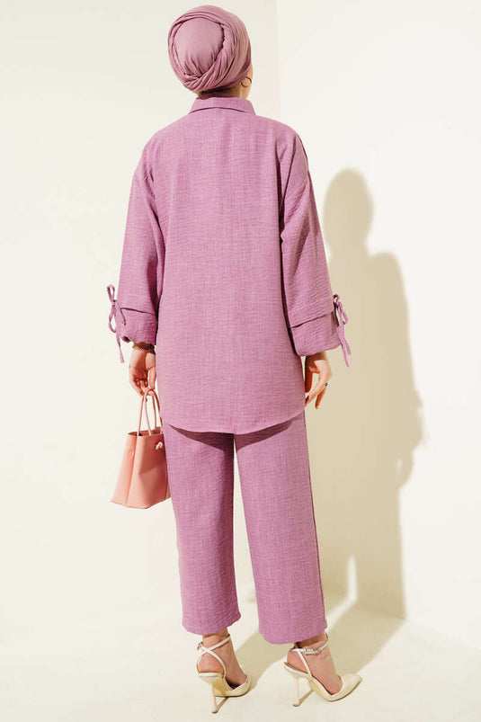 Buttoned Linen Two-Piece Set Rose Dust