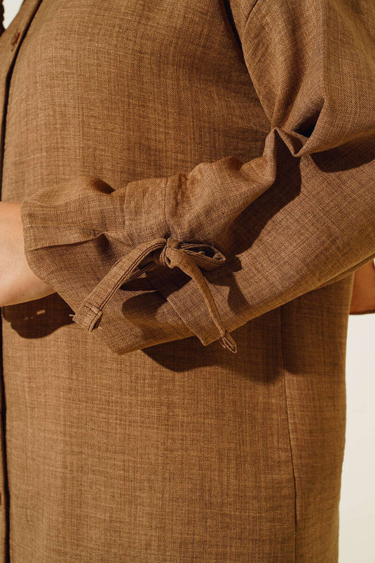 Costume Double Boutonné En Lin Marron