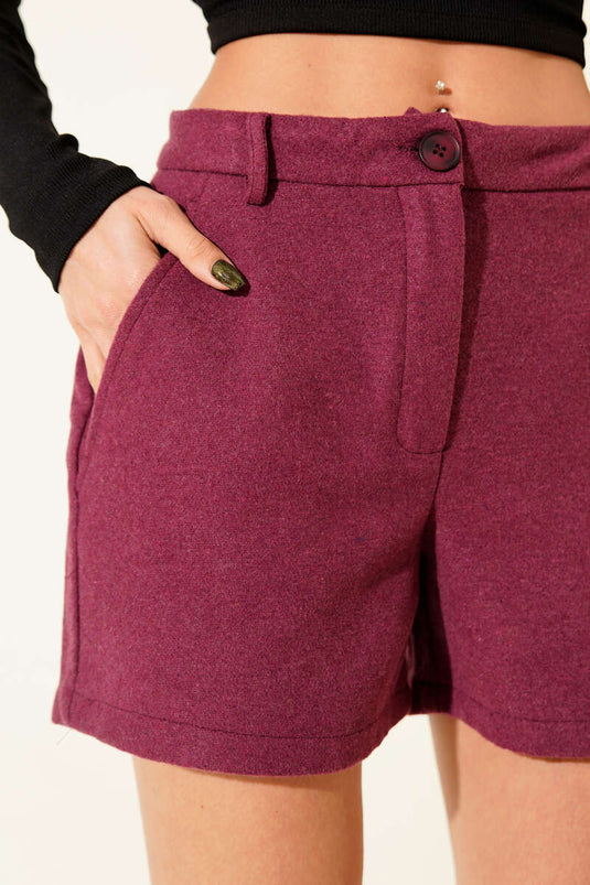 Buttoned Short Cashmere Trousers Magenta
