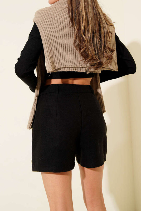 Pantalon court en cachemire noir à boutons