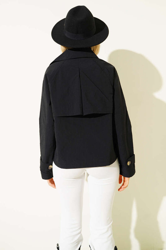 Trench-coat court boutonné, noir