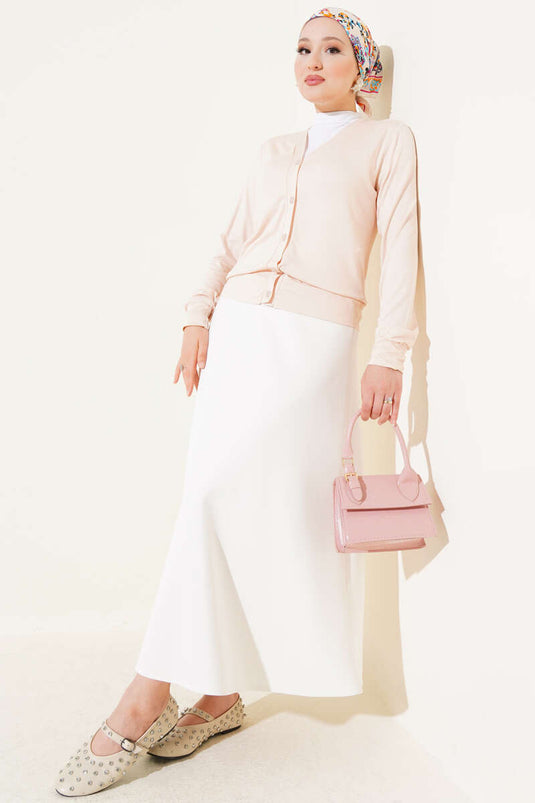 Cardigan corto in viscosa con bottoni beige