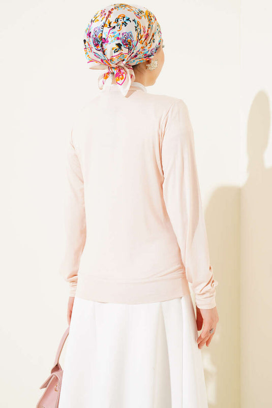 Cardigan corto in viscosa con bottoni beige