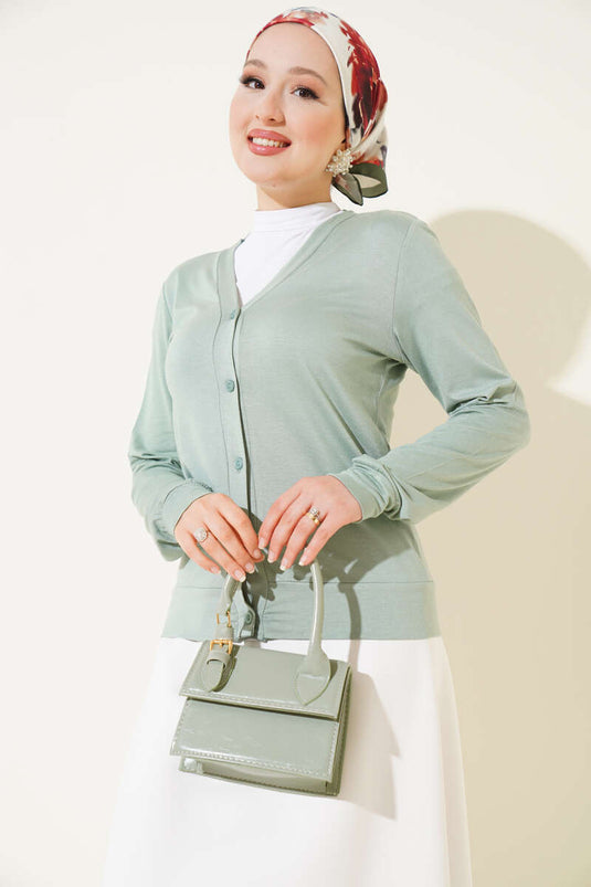 Buttoned Short Viscose Cardigan Mint