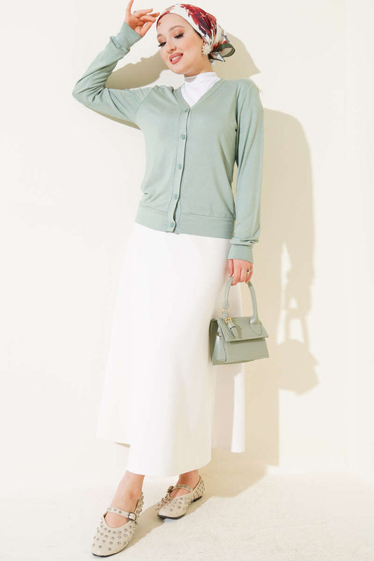 Buttoned Short Viscose Cardigan Mint