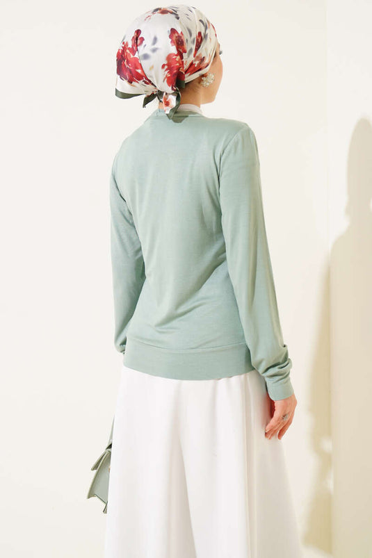 Buttoned Short Viscose Cardigan Mint