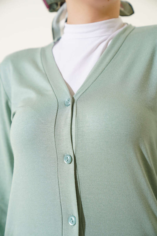 Buttoned Short Viscose Cardigan Mint