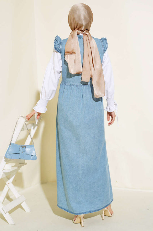 Buttoned Denim Vest Dress Denim Blue