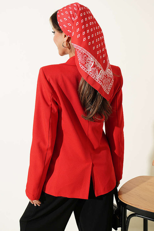 Veste blazer croisée à col à boutons rouge