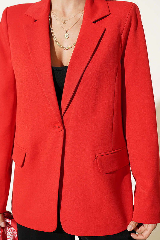 Veste blazer croisée à col à boutons rouge