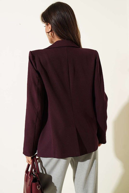 Blazer con Collo Incrociato e Bottoni, Color Prugna