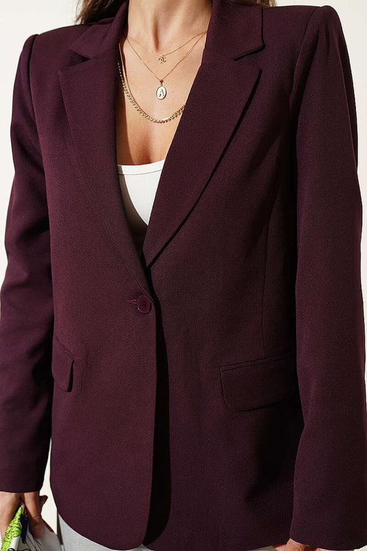 Blazer con Collo Incrociato e Bottoni, Color Prugna