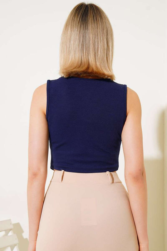 Geknöpfte, zweireihige Weste, marineblau