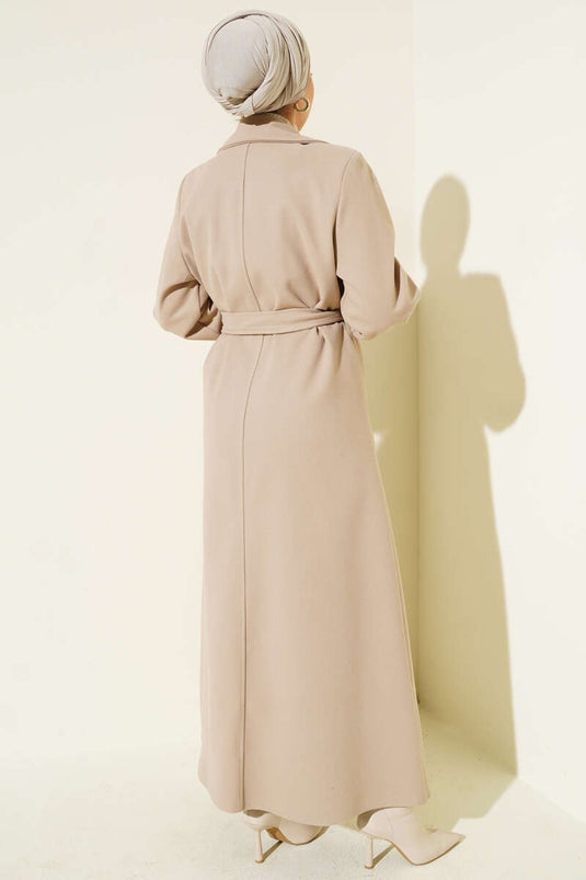 Buttoned Belt Detailed Cashmere Coat Beige