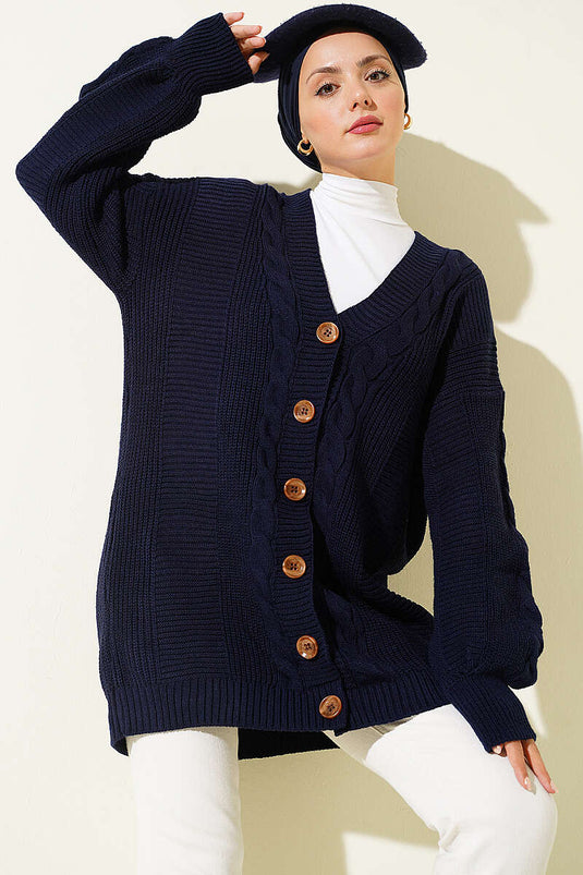 Knitted Cardigan Mit Knöpfen Und Strukturdetails In Marineblau