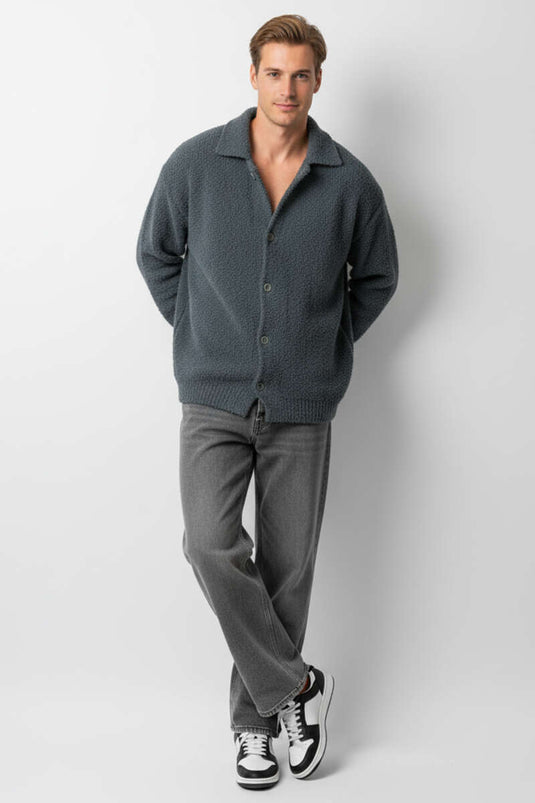 Buttoned Knitted Men's Lambscoat Anthracite