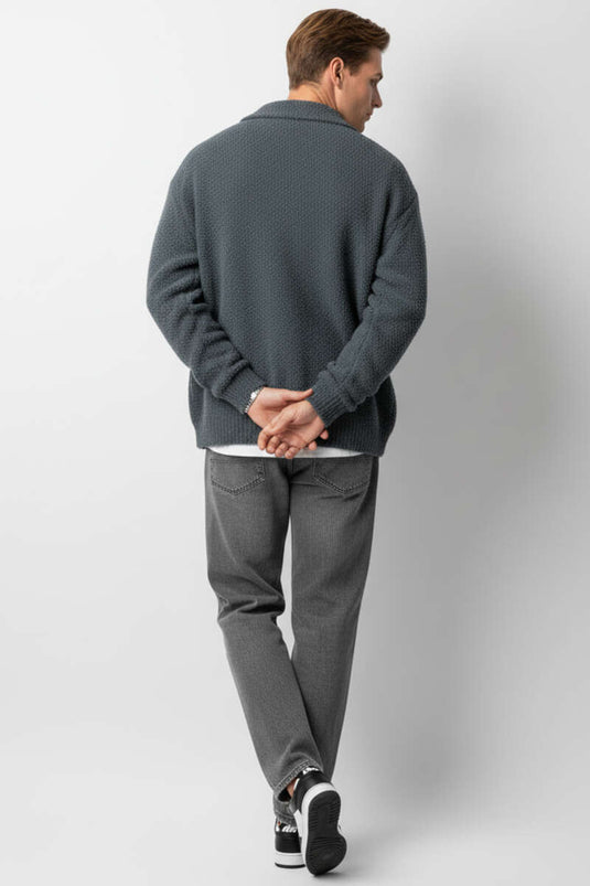 Buttoned Knitted Men's Lambscoat Anthracite