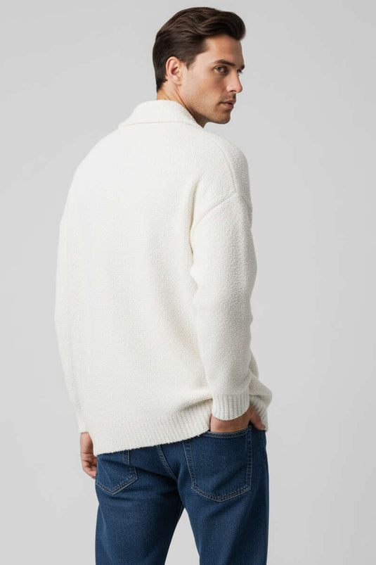 Veste homme boutonnée en maille œil d'agneau couleur os