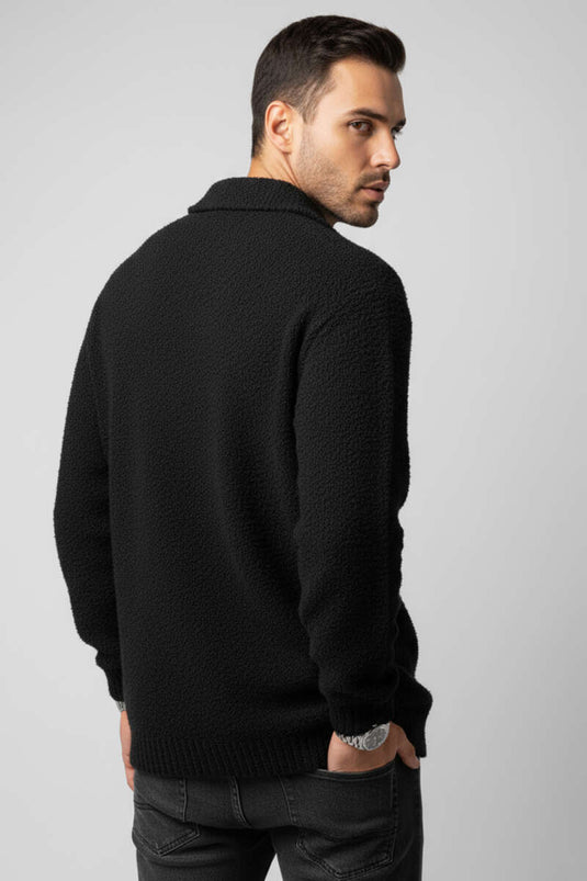 Buttoned Knitted Men's Lambscoat, Black