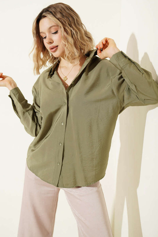 Buttoned Oversize Shirt Khaki