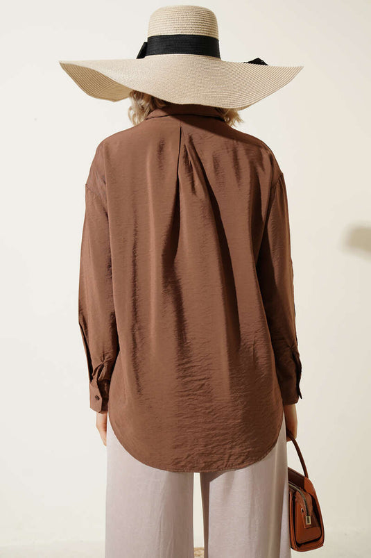 Chemise oversize à boutons marron