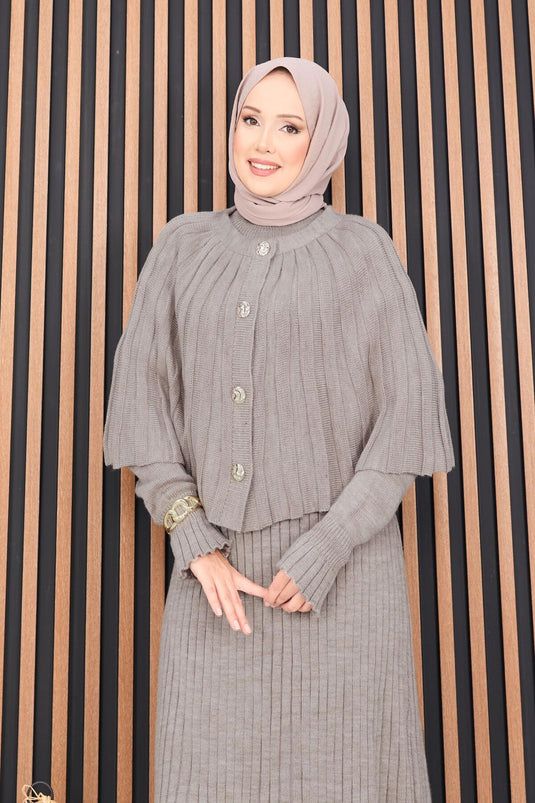 Cape boutonnée et robe tricotée hijab, ensemble deux pièces en vison
