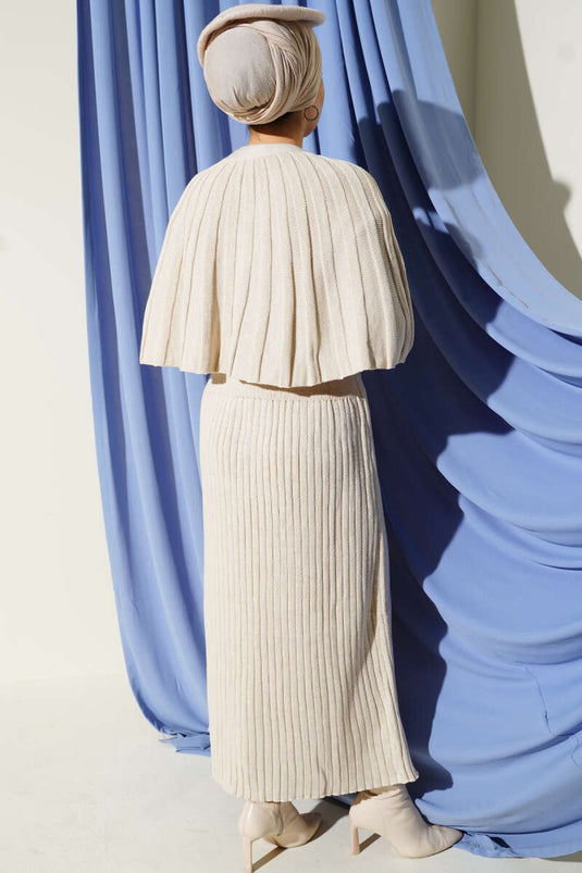 طقم فستان محبوك بأزرار بلون حجري