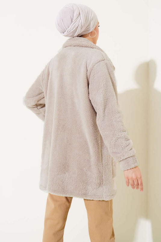 Buttoned Plush Cardigan Beige