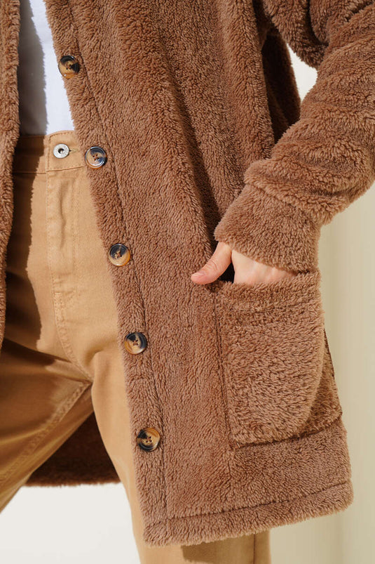 كارديجان مخملي بأزرار بني