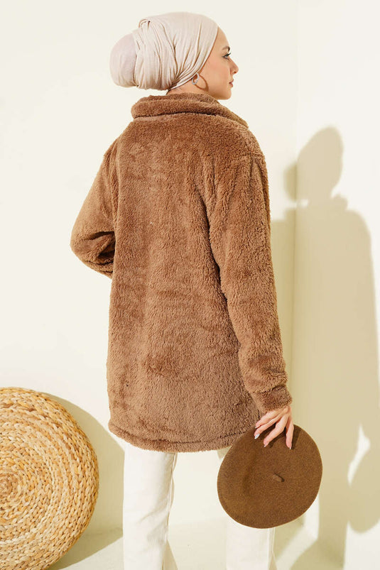 Gilet en peluche boutonné, couleur vison