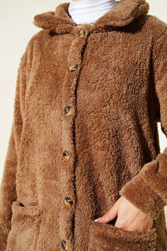 Gilet en peluche boutonné, couleur vison