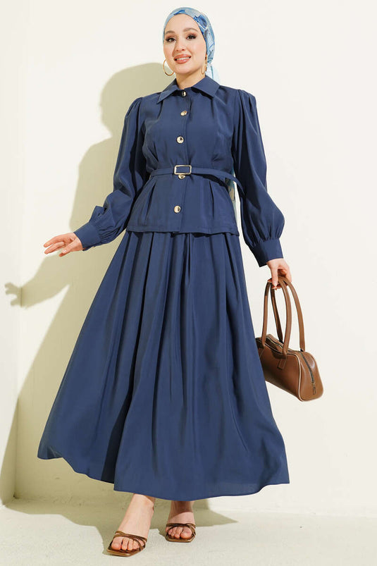 Ensemble jupe en modal avec détails à boutons bleu marine