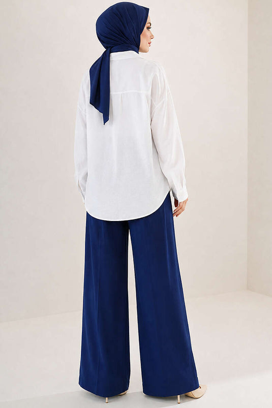 Hose Mit Knöpfen Und Pile-Details In Navy