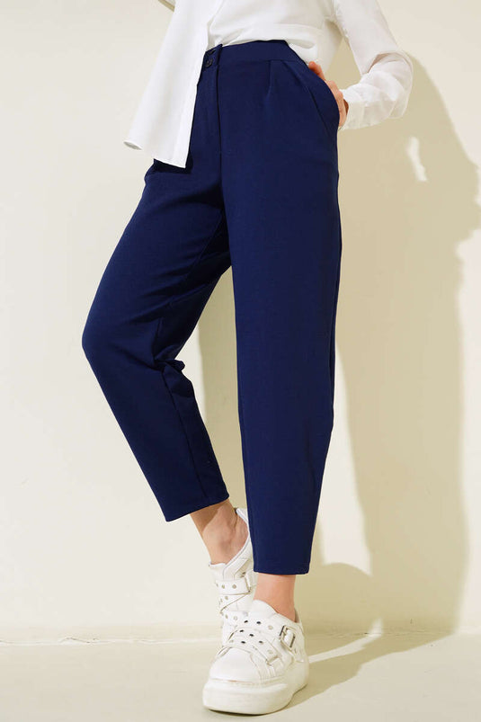 Pantalon à plis et boutons bleu marine