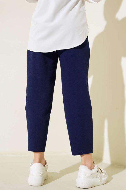 Pantalon à plis et boutons bleu marine