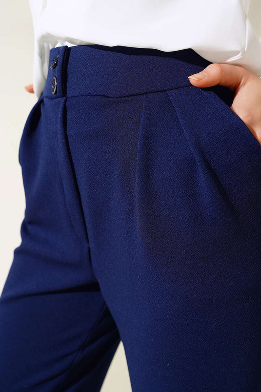 Pantalon à plis et boutons bleu marine
