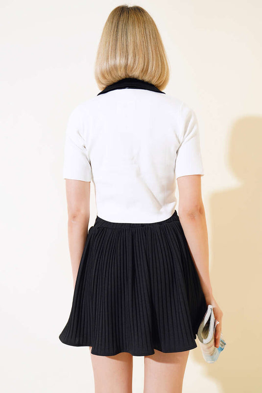 Buttoned Polo Collar Bodysuit White